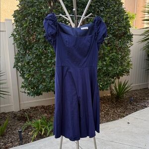 Charming Navy Blue Dress with Puff Sleeves